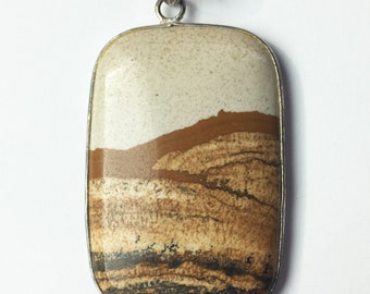 African Queen Picture Jasper Rectangular-Shaped Pendant in Sterling Silver Setting - Gallery Quality