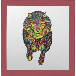 Psychedelisches Wolf Tarot-Tuch aus Baumwolle mit blutroter Umrandung