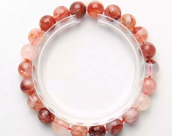 Orange Elestial Quartz Bead Bracelet Fire Quartz 8mm Beads Elastic