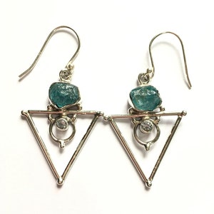 Raw neon blue Apatite earrings with blue Topaz accents