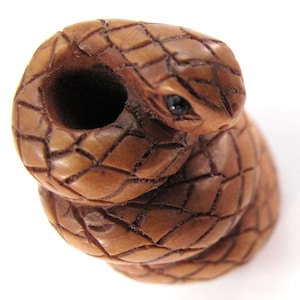 Coiled Snake Hand-Carved Boxwood Ojime Bead