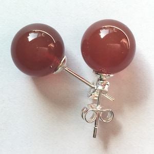 Natural Red Jade 10mm Round Stud Earrings - Even prettier price!