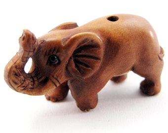 Elephant with Raised Trunk Boxwood Ojime Bead