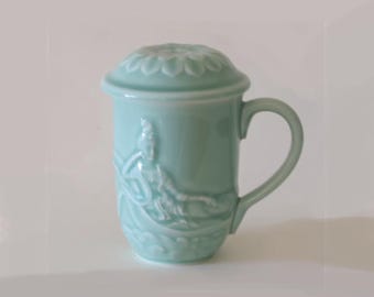 Quan Yin Mug with Lotus Lid in Celadon Green Glaze
