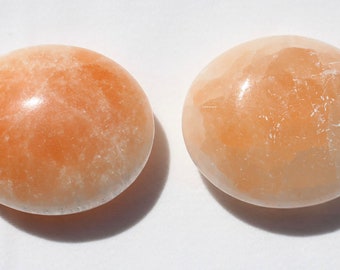 One Pair of Peach Orange Selenite Sleeping Stones for Sleep, Peaceful Dreams or Meditation