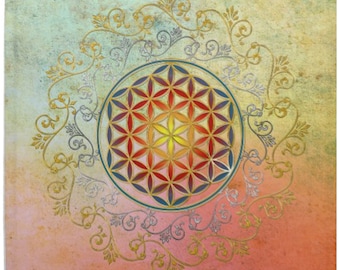 Rainbow Flower of Life Tarot Cloth Sacred Geometry with a French Feel