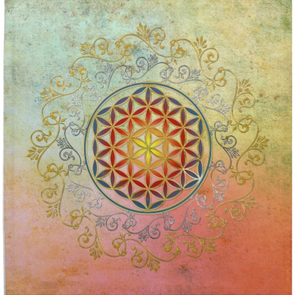 Rainbow Flower of Life Tarot Cloth Sacred Geometry with a French Feel