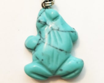 Howlite Pendant that is a Frog Amulet on Black Cord aka Frog Fetish in larger size