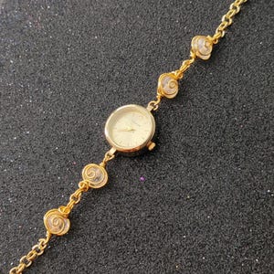 Wire Wrapped Clear Pearl Watch, Vintage Look Wrist Watch, Gift for Her, Unique Watch, Pearl Watch, Spiritual Watch, Gold Watch