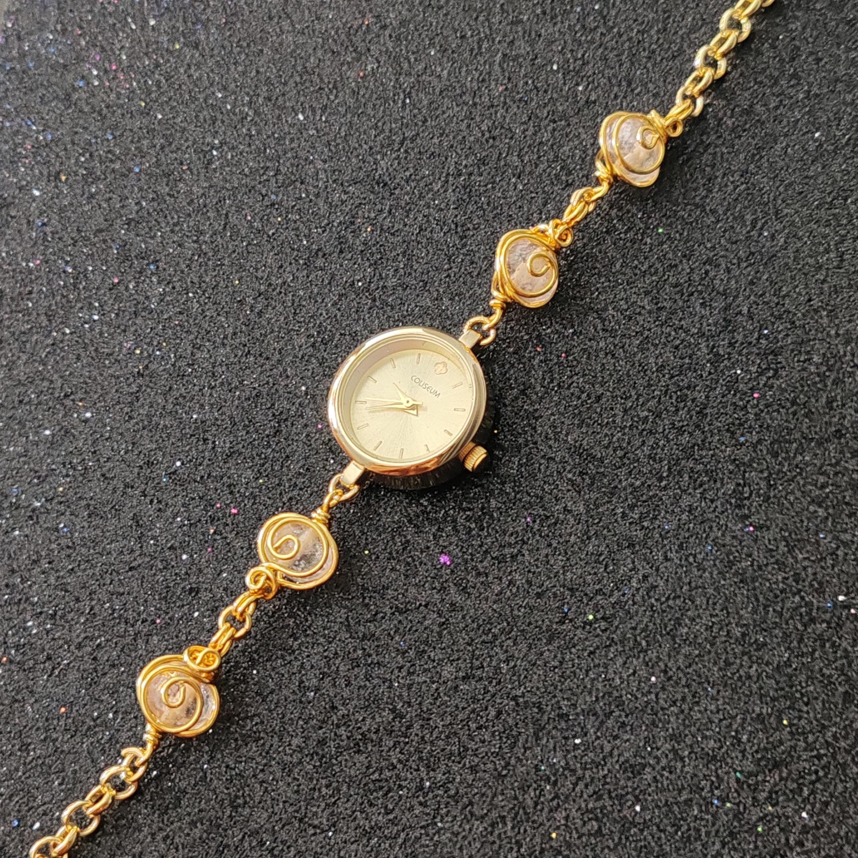 Wire Wrapped Clear Pearl Watch, Vintage Look Wrist Watch, Gift for Her, Unique Watch, Pearl Watch, Spiritual Watch, Gold Watch