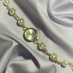 Wire Wrapped Pearl Charm Watch, Spiritual Pearl Charm Bracelet Watch, Vintage Look Charm Bracelet, Unique Watch