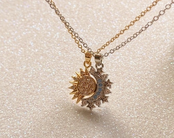 Collar magnético para parejas con diseño de sol y luna, joyería celestial.