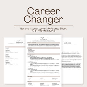 Career Change CV Bundle | ATS Resume, Cover Letter, Reference Sheet (Word PDF)