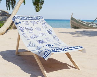 Greece Beach Towel - Nautical, Greek Summer Essentials, Poolside, Vacation Getaway, Beach Day Must-Have