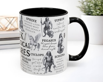 Taza con criaturas mitológicas griegas, taza de mitología griega, taza de café decorativa