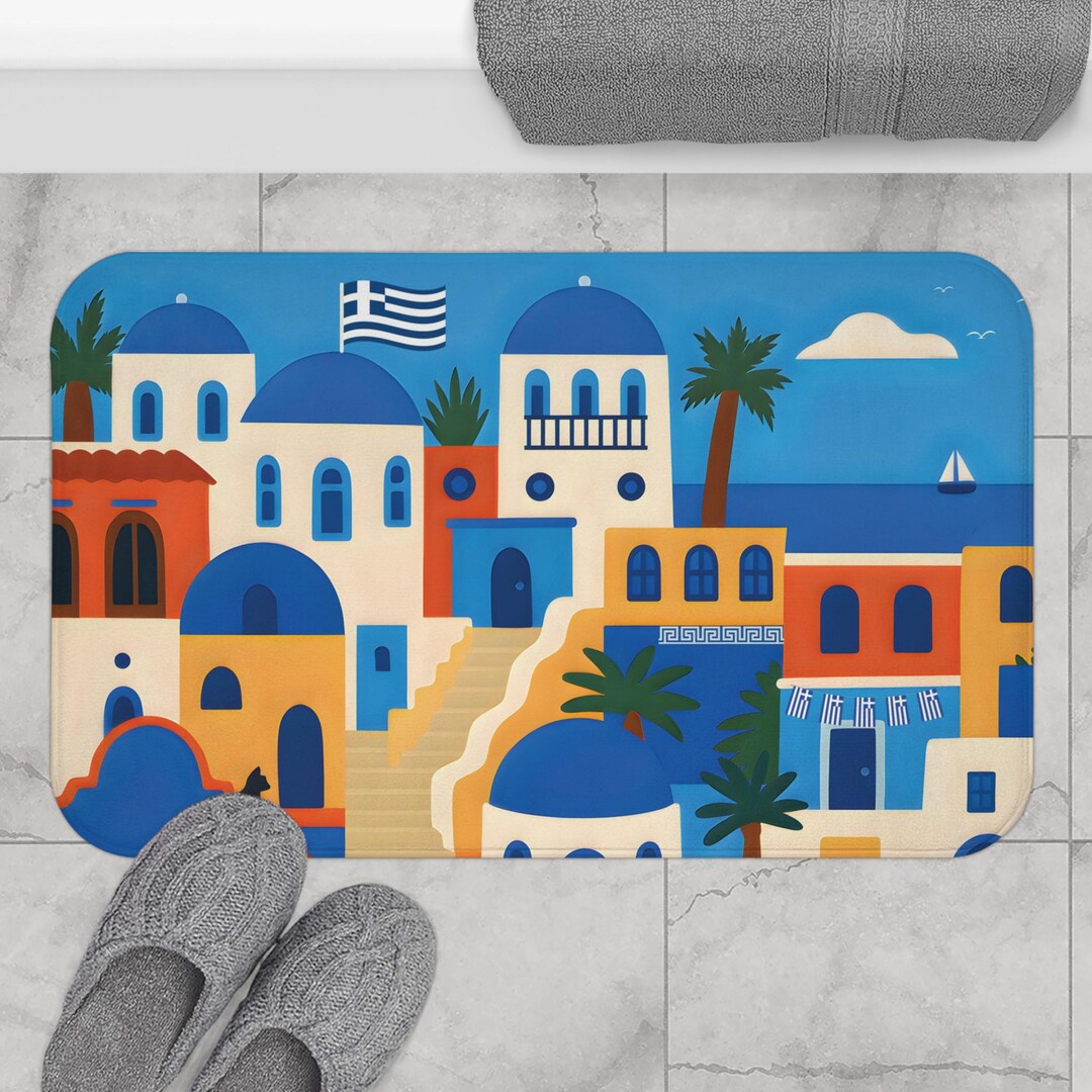 Greek Islands Bath Mat, Coastal Decor, Greece Bathroom Accessory ...