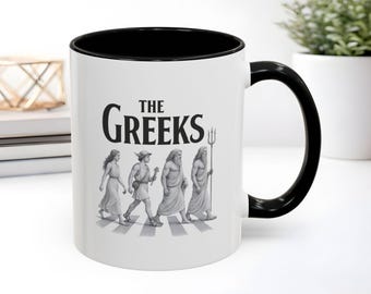 Taza de los dioses griegos, Taza de café Accent Greek de 11 oz o 15 oz, Taza de Grecia