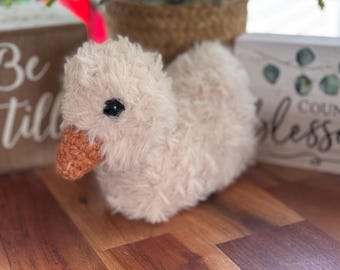 Handmade Fuzzy Crochet Duck Plush | Soft Stuffed Animal Toy, Nursery Decor