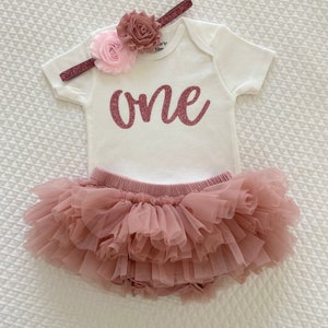 First Birthday Outfit, 1st birthday girl outfit, Cake Smash Outfit, 1st Birthday Outfit, Pink and dusty rose Gold Birthday image 10