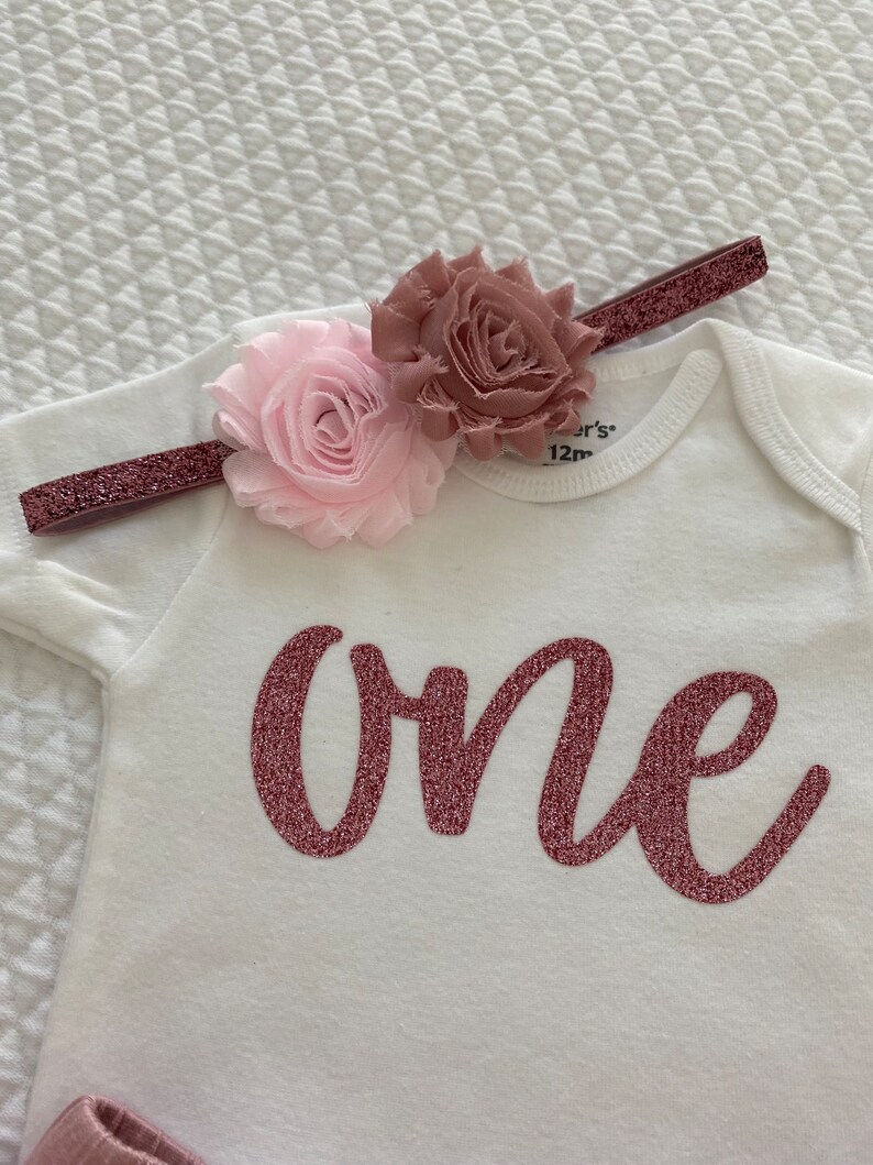 First Birthday Outfit, 1st birthday girl outfit, Cake Smash Outfit, 1st Birthday Outfit, Pink and dusty rose Gold Birthday image 2