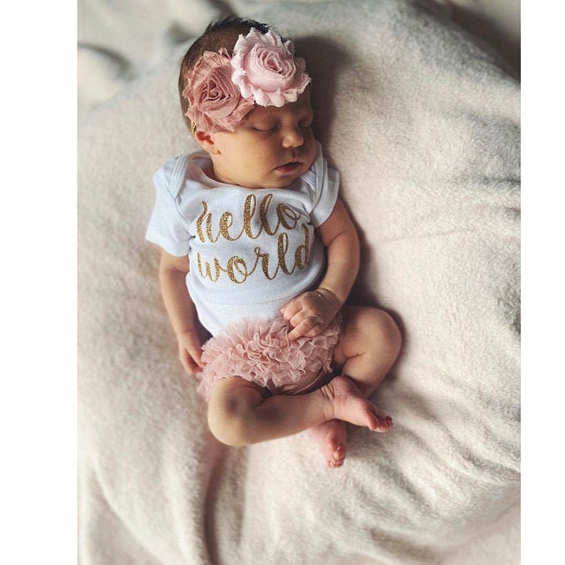 PREORDER Newborn Girl Coming Home Outfit Baby Girl Clothes Hello World Going Home Outfit Summer image 3