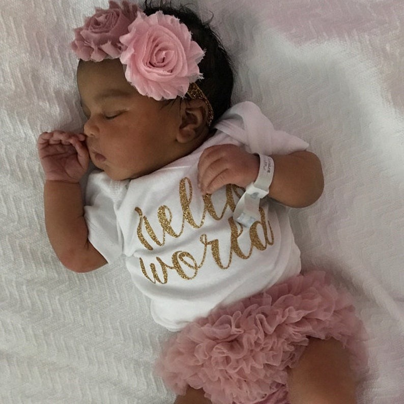 PREORDER Newborn Girl Coming Home Outfit Baby Girl Clothes Hello World Going Home Outfit Summer image 5