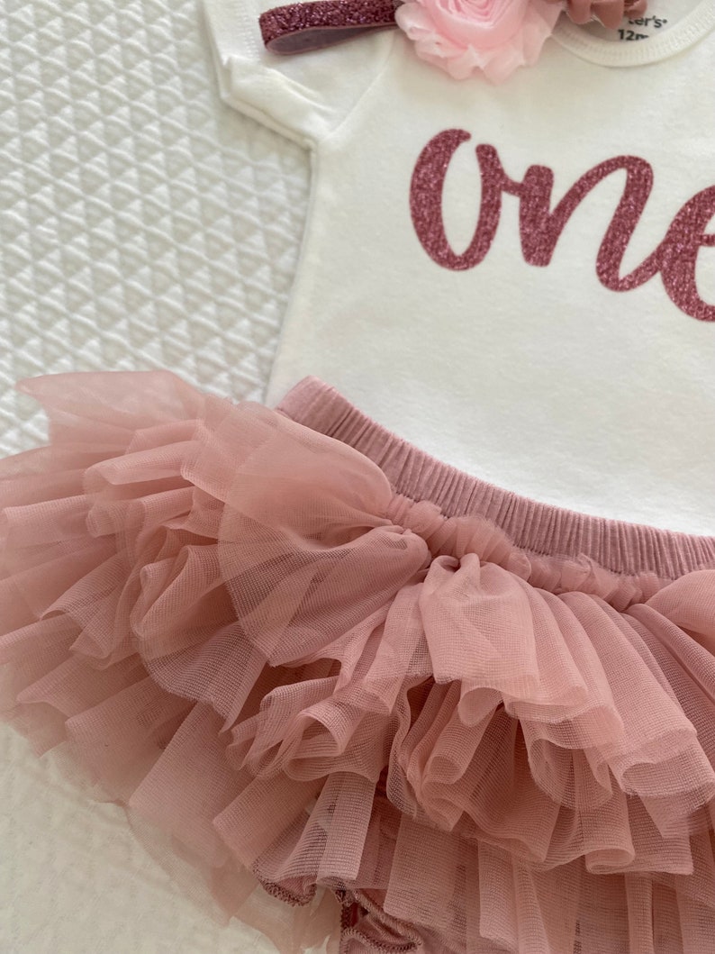 First Birthday Outfit, 1st birthday girl outfit, Cake Smash Outfit, 1st Birthday Outfit, Pink and dusty rose Gold Birthday image 9