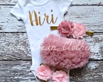 Baby Girl Coming Home Outfit Newborn Custom Bodysuit Bloomers Headband Sandals Set Dusty Rose Pink