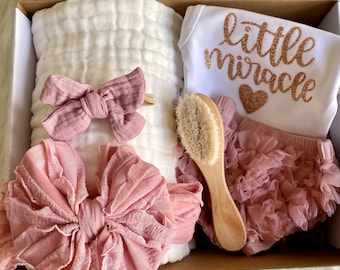 PREORDER Gift for newborn baby girl, coming home outfit, baby shower present for girl, swaddle blanket set Summer