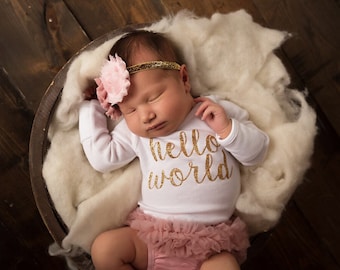 PREORDER Baby Girl Coming Home Outfit Baby Girl Clothes Hello World Newborn Outfit Girl Summer