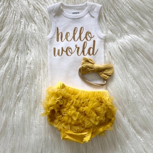 Baby girl coming home outfit newborn clothes baby shower gift spring summer hello world baby romper tutu bloomers