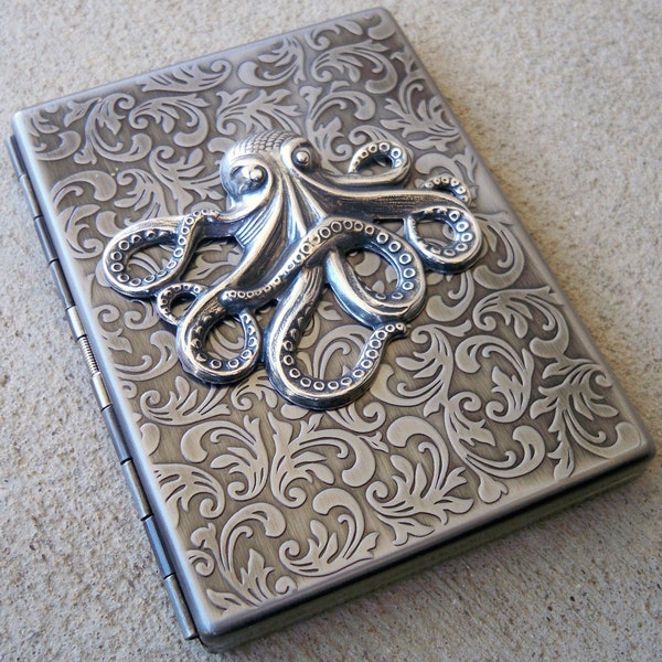 Victorian Octopus Antiqued Silver Cigarette Case