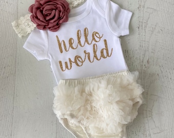 Baby Girl Coming Home Outfit Baby Girl Clothes Hello World Newborn Outfit Girl Summer