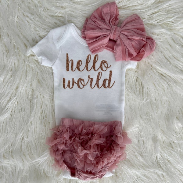 Newborn Girl Coming Home Outfit Baby Girl Clothes Hello World Summer