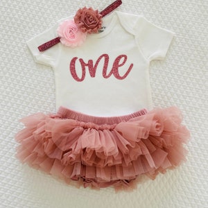 First Birthday Outfit, 1st birthday girl outfit, Cake Smash Outfit, 1st Birthday Outfit, Pink and dusty rose Gold Birthday image 1