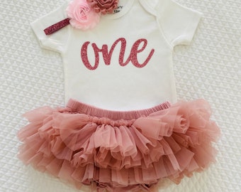 First Birthday Outfit, 1st birthday girl outfit, Cake Smash Outfit, 1st Birthday Outfit, Pink and dusty rose Gold Birthday