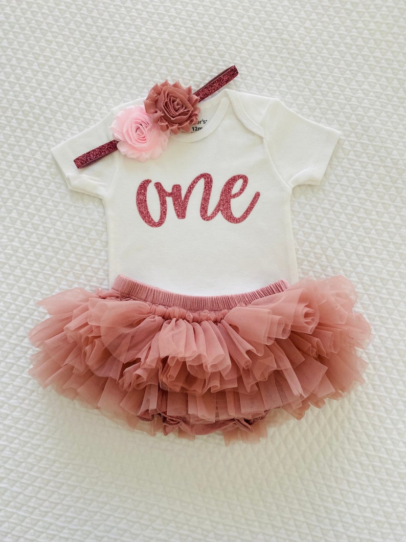 First Birthday Outfit, 1st birthday girl outfit, Cake Smash Outfit, 1st Birthday Outfit, Pink and dusty rose Gold Birthday image 1