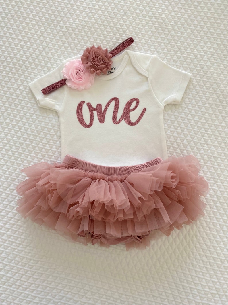 First Birthday Outfit, 1st birthday girl outfit, Cake Smash Outfit, 1st Birthday Outfit, Pink and dusty rose Gold Birthday image 4