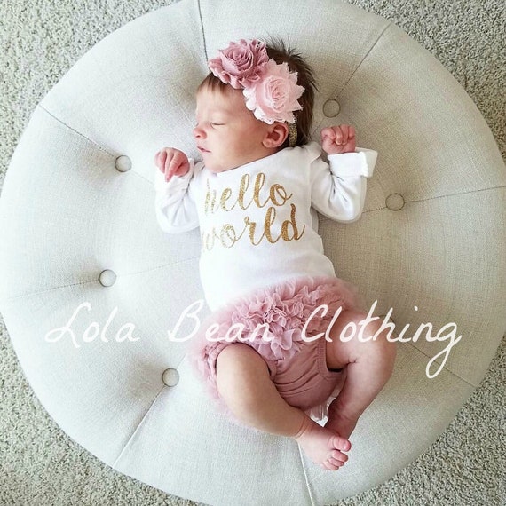 Kleding Meisjeskleding Babykleding voor meisjes BABY GIRL Coming Home Outfit \\ Take Home Outfit \\ Hello World Outfit 