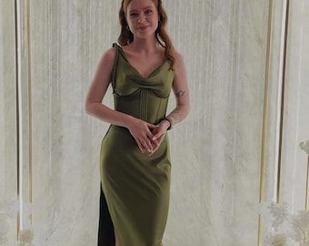 Handmade Silk Corset Dress: Formal Wedding Guest Gown