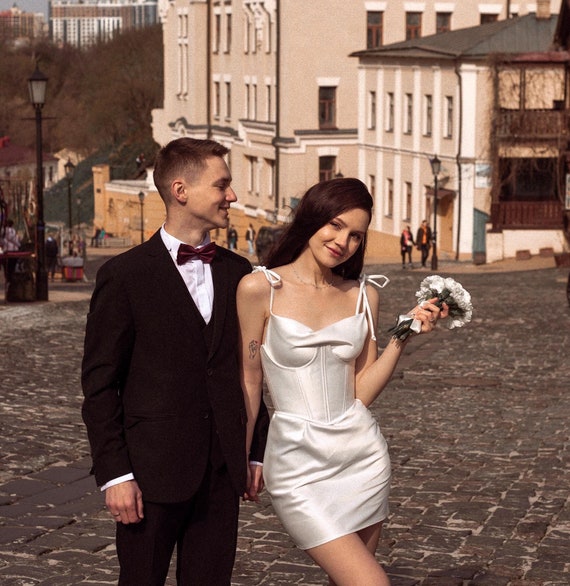 Satin Underbust Corset Dress: Handmade Mini Wedding Guest Dress