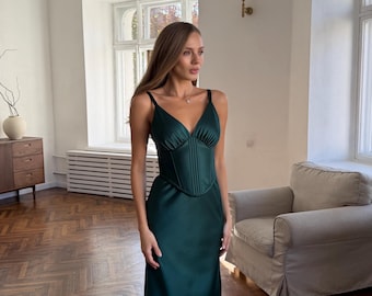 Handmade Silk Corset Dress: Formal Wedding Guest Gown, chocolate dress