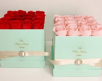 Rose Boxes- Flower Boxes-Wedding Gift-Anniversary-Paper Anniversary-Crepe Paper Roses-Crepe Paper Flowers-Bridal Gift-Home Decor-Bouquet