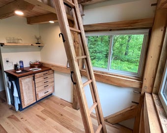 Custom Cherry Hardwood Folding Loft Ladder | Space-Saving, Compact Design