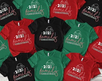2025 Family Christmas Matching Shirts, Cute Holiday Party Outfits, Santa Hat T-Shirt & Sweatshirt, Festive Group Christmas Tee, Family Tee