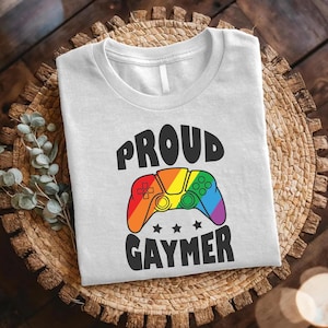 Proud Gaymer Shirt, LGBTQ Gamer Pride Tee with Rainbow Controller, Funny Queer Nerd Top, Gay Gaming Gift, Colorful Pride Festival Outfit