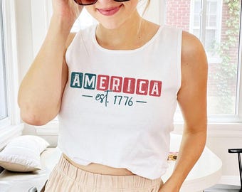 America est. 1776 Tank Top, 4th of July Patriotic Shirt, Retro USA Tank, Independence Day Top, Freedom Tank, Youth Women Tank Top, USA Top