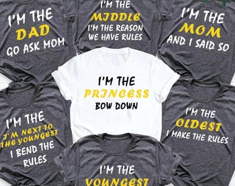 Custom Funny Family Matching Shirts: I'm The Mom, Dad, Oldest, Youngest Personalized Tee, Birth Order Tees, Family Vacation Matching Outfits