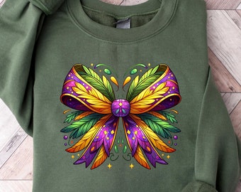 Toile De Jouy Coquette Bow Mardi Gras Sweatshirt,Colorful Ribbon Sweatshirt,New Orleans Carnival Tee,Cute Coquette Bow Shirt,Girly Aesthetic