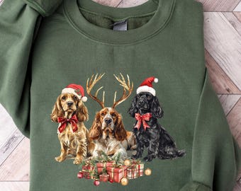 Christmas Cocker Spaniel Sweatshirt, Spaniel Dog Christmas Shirt, Dog Mom Tee, Holiday Puppy Lover Tee, Winter Dog Outfit, Xmas Pet Gift
